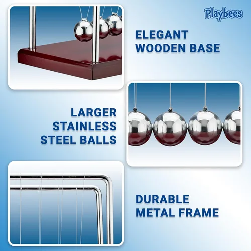 Vista 8 de Newton's Cradle - Bolas de equilibrio de 5 cuentas de juguete de escritorio, base de madera marrón, decoración de oficina, divertido juguete