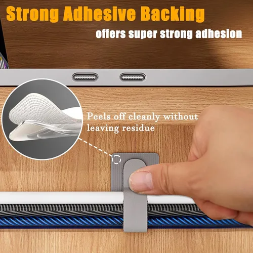 Vista 7 de 80 piezas de correas de velcro para cables, gestión de cables debajo del escritorio, bridas de cable autoadhesivas, organizadores de cables Blanco