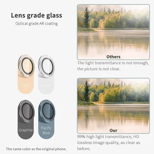 Vista 7 de LucBuy Protector de lente de cámara para iPhone 12 Pro Max, vidrio templado HD de alta calidad, aleación de aluminio, anillo individual, película