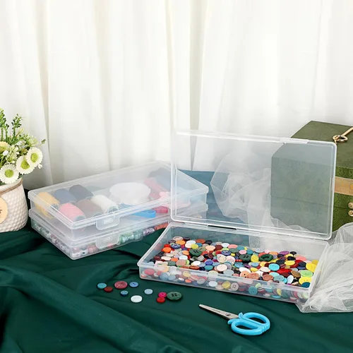 Vista 6 de BTSKY Caja de almacenamiento de plástico transparente con tapa de solapa, organizadores multiusos para manualidades y caja de almacenamiento