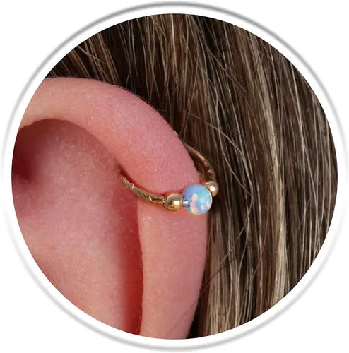 Vista 10 de Anillos de hélice de oro martillado 20G + ópalos + liso