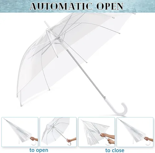 Vista 4 de Reginary Paquete de 12 paraguas transparente estilo boda, toldo grande, resistente al viento, transparente, para boda, lluvia, transparente, a