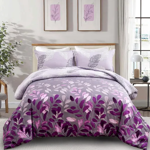 Vista 14 de DJY Juego de edredón beige tamaño Queen, edredón de 3 piezas con hojas botánicas marrones con 2 fundas de almohada, tamaño Queen, juego de edredón
