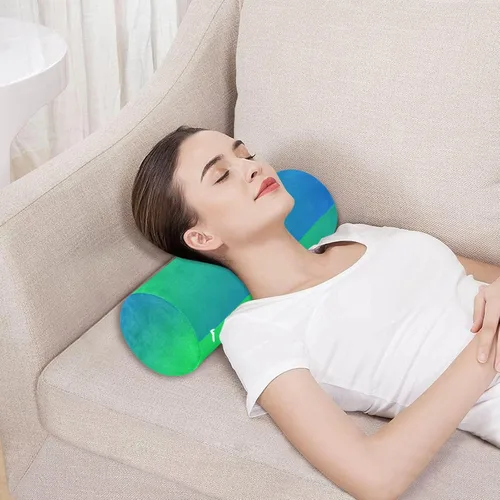 Vista 5 de Gredecor Almohada de cuello con degradado verde y azul, almohadas de espuma viscoelástica para aliviar el dolor, almohada de cama para dormir