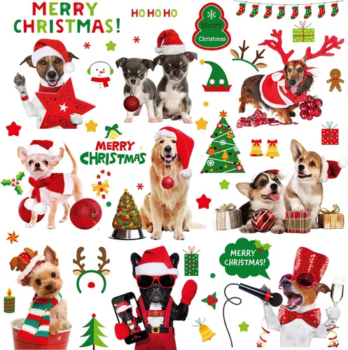 Vista 11 de Calcomanías de gato para ventana de Navidad, 9 hojas de decoración de Navidad, campanas de árbol de gato, calcomanías para fiestas de vacaciones