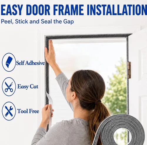 Vista 6 de ZOMPAGO Tira de sellado para puertas y ventanas de cepillo - 0.4 inx0.4inx33FT, tira de sellado efectiva para puertas y ventanas, tira de Tira