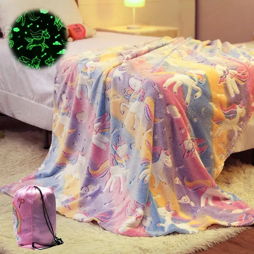 Vista 2 de Manta de unicornio que brilla en la oscuridad para niñas, regalos de unicornios, juguetes para niñas, manta suave para edades de 2, 3, 4, 5, 6, 7