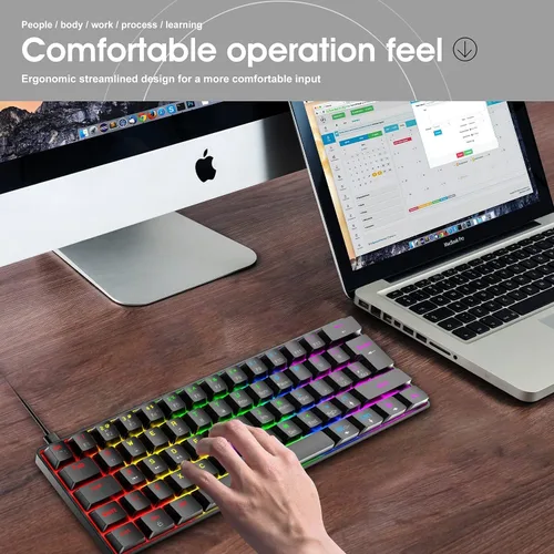 Vista 6 de Combo de teclado y mouse mecánicos con cable al 60%, mini 62 teclas ultracompactas, efectos retroiluminados de arco iris tipo C Chroma 20