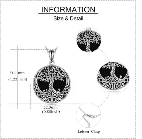 Vista 90 de ONEFINITY Collar de plata de ley 925 con diseño de árbol de la vida con colgante de nudo celta de concha de abulón para mujer