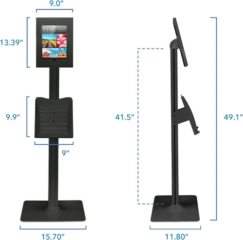 Vista 6 de Mount-It! Soporte de suelo antirrobo compatible con iPad, quiosco sin contacto con carcasa universal para iPads, soporte seguro de tableta con Negro