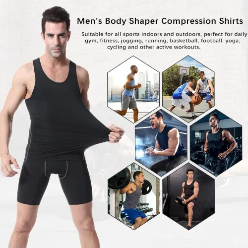Vista 6 de Paquete de 13 camisetas sin mangas de compresión para hombres, culturismo, gimnasio, atlética, ajustadas, camisetas de entrenamiento