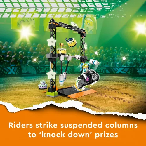 Vista 4 de LEGO City Stuntz The Knockdown Stunt Challenge Playset, 60341 Adventure TV Series Juguete de acción para niños mayores de 5 años con bicicleta