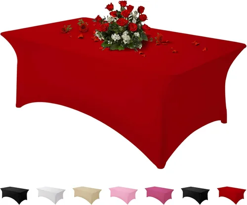 Vista 53 de Famstar Paño de Mesa Negro de 4 Pies de Elastano, Paño de Mesa Ajustado para Mesas Rectangulares, Fundas Elásticas Lavables Sin Arrugas