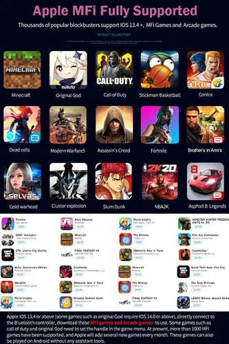 Vista 7 de Megadream Controlador de juegos móvil para iPhone, iOS, Android, PC, mando inalámbrico Gamepad para iPhone 141312X, iPad, MacBook, Samsung Galaxy