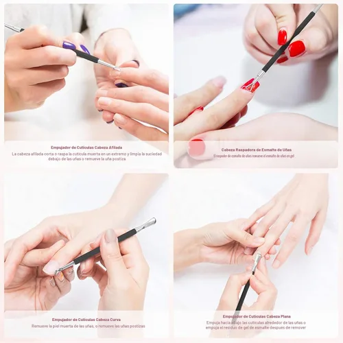 Vista 2 de Empujador de Cutículas y Removedor de Esmalte de Uñas de Acero Inoxidable, Juego de Herramientas de Manicura Gel, Herramienta de Pelado y Raspado