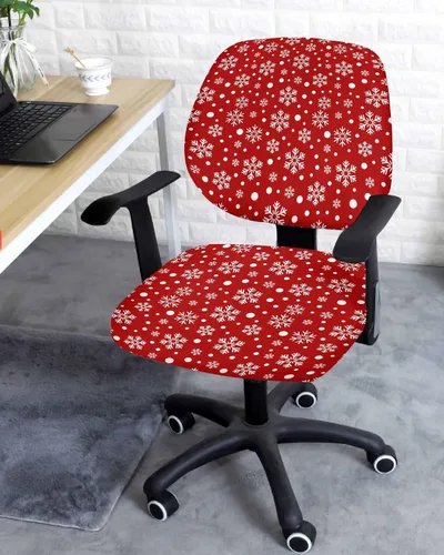 Vista 2 de Fundas elásticas para silla de oficina de copo de nieve de Navidad, 2 piezas, suave, decorativo, protector para silla de escritorio, protector