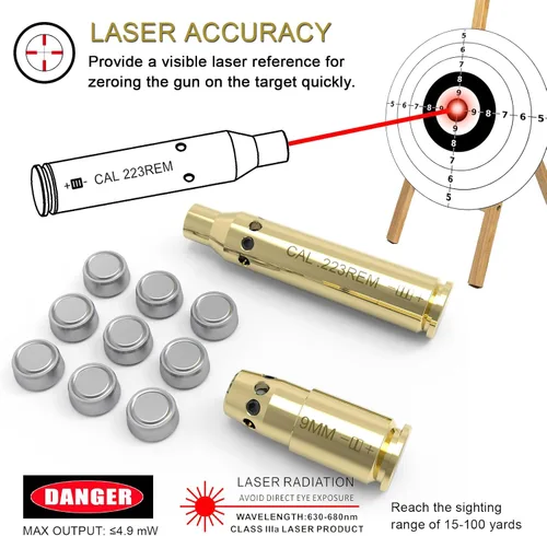 Vista 5 de BoreSighter para rifle calibre 22LR/223/9MM/7.62X39MM/30-30/30-06/.25/270/243/308/7MM/ 45ACP Colt Mira telescópica para rifle Pistola Latón Punto