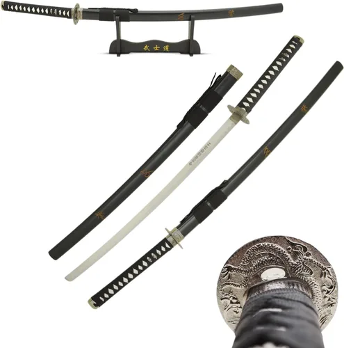 Vista 9 de MASTER USA - Espada Katana tallada a mano con código Samurai Bushido en vaina, acero 1045, 41.5 pulgadas en total, incluye soporte de exhibición