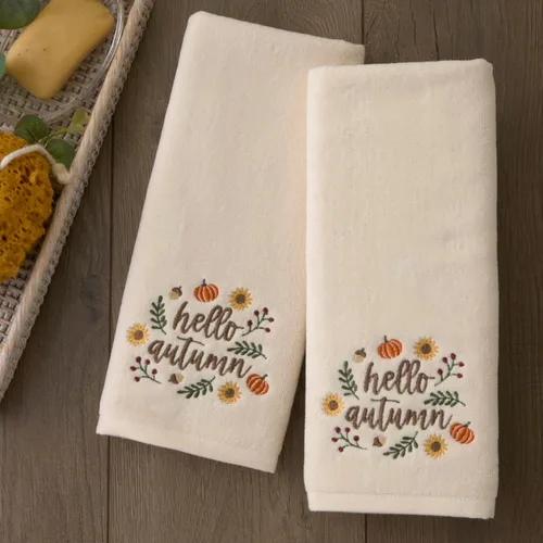 Vista 3 de SKL Home Juego de 2 toallas de mano bordadas con corona de otoño y Acción de Gracias, 100% algodón, decoración para baño, cocina, bar y regalo