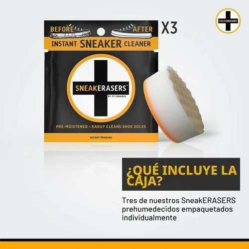 Vista 2 de SneakERASERS Limpiador instantáneo de zapatos esponja prehumedecida, paquete de 3