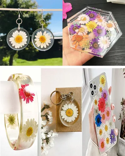 Vista 5 de YouthBro - Juego de 60 flores secas blancas prensadas con margaritas – Juego de 60 flores naturales reales para resina, bricolaje, joyas, velas