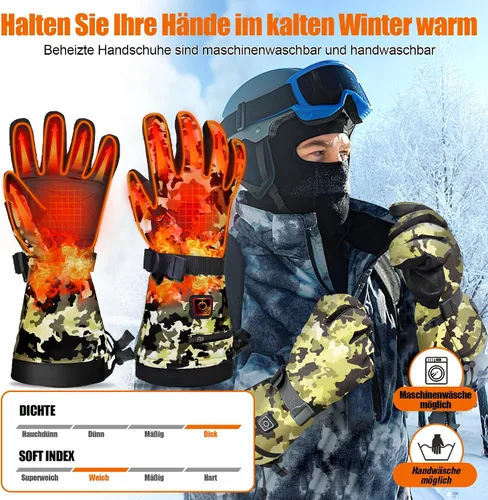 Vista 3 de Guantes calentados MADETEC para hombres y mujeres, guantes de invierno de 7.4V 22.2WH con batería recargable mejorada, guante eléctrico impermeable