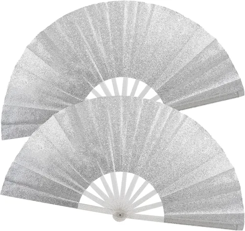 Vista 20 de Ventilador plegable de mano grande, botas en el suelo, abanicos decorativos plegables de manivela para bailes, fiestas, bodas, festivales de música