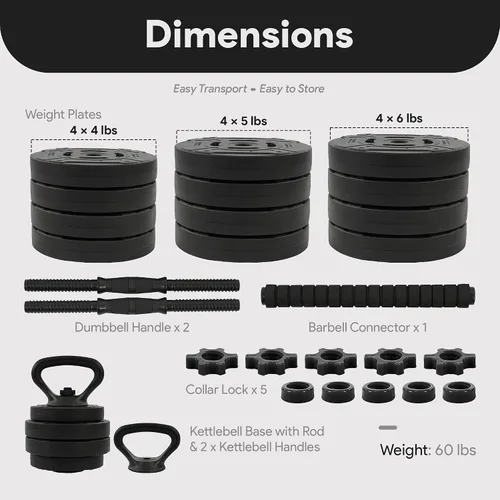 Vista 12 de Fitvids Adjustable Dumbbell Set, 60 Lbs Free Weights with Connector, Black