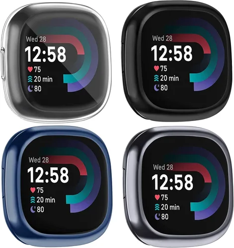 Vista 10 de [Paquete de 4] Funda protectora de pantalla compatible con Fitbit Sense 2 / Fitbit Versa 4, funda protectora completa de ajuste delgado, a prueba