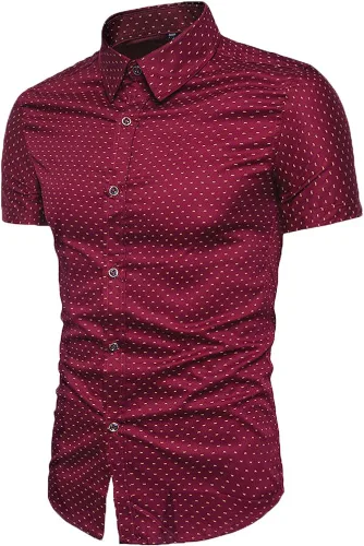 Vista 3 de MUSE FATH Camisa de vestir estampada para hombre, de algodón, casual, de manga corta, ajuste regular