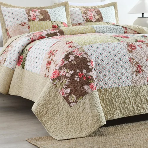 Vista 4 de ABREEZE Juego de edredón de retazos, ropa de cama tamaño Queen, reversible, transpirable, colorido, colcha acolchada floral con fundas de almohada
