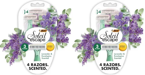 Vista 10 de BIC Soleil 3 Escape - Maquinillas de afeitar desechables para mujer, 3 cuchillas, afeitado cómodo, mango perfumado lavanda y eucalipto para mujer, 4
