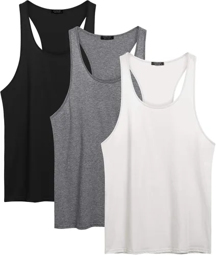 Vista 5 de COOFANDY Paquete de 3 camisetas sin mangas de algodón para hombre, sin mangas, estilo casual, clásicas