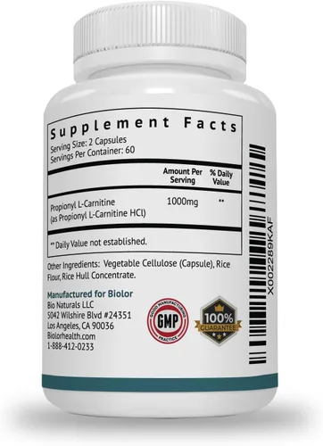 Vista 7 de Biolor Propionil-L-carnitina (PLCAR) de alta absorción sin rellenos artificiales - Suplemento eficaz de propionil L carnitina HCL para apoyar