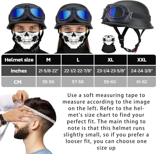 Vista 7 de Casco de motocicleta de estilo alemán, aprobado por DOT, para adultos, hombres y mujeres, casco ligero de media cáscara, para bicicleta de calle