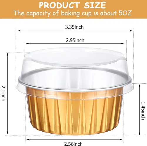 Vista 2 de Thenshop 200 mini tazas de aluminio para hornear de 5 onzas con tapa, moldes desechables para tartas, cumpleaños, boda, fiesta, papel de aluminio