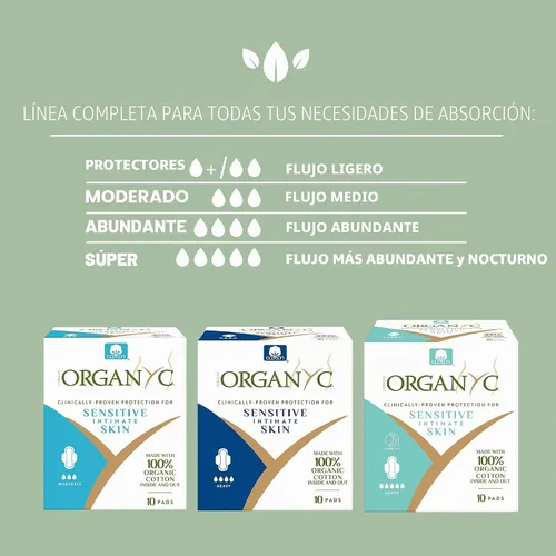 Vista 4 de Organyc Almohadillas femeninas 100% algodón orgánico certificado, flujo moderado, 10