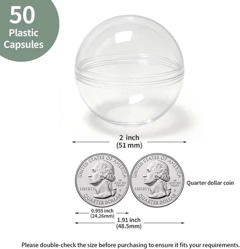 Vista 2 de 50 unidades de máquinas expendedoras de 2 pulgadas, cápsulas de máquina de chicle, cápsulas de plástico transparente, cápsulas rellenables