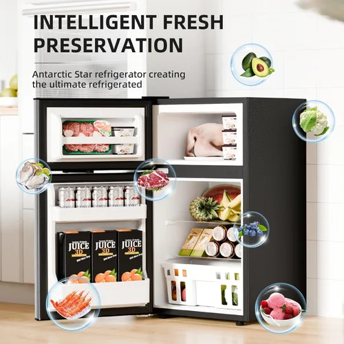 Vista 2 de Antarctic Star - Refrigerador compacto con congelador, mini refrigerador de 2 puertas, estante ajustable, termostato ajustable, para dormitorio