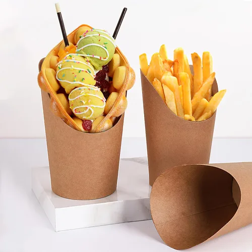 Vista 7 de MOLFUJ Soporte para papas fritas de 12 onzas, 50 tazas de papel kraft de papel de estraza desechables, mini cajas de servir de fiesta marrón