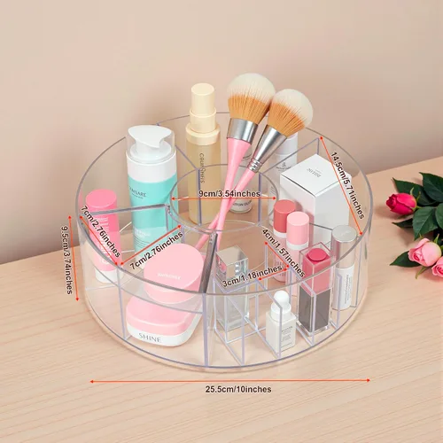 Vista 2 de Lonian Organizador de maquillaje giratorio de 360°, almacenamiento cosmético acrílico ajustable, organizadores de cosméticos y soporte de maquillaje
