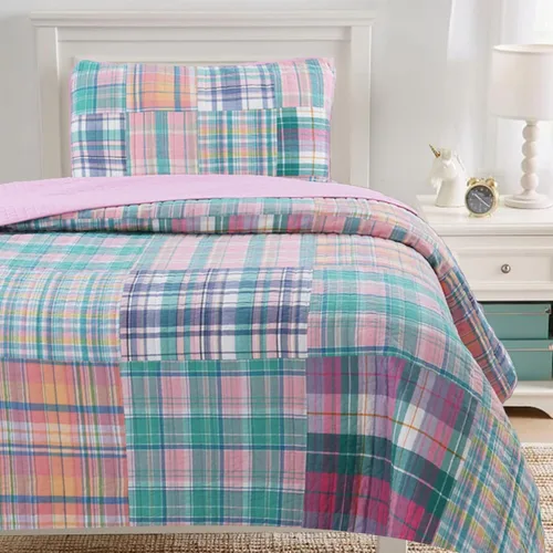 Vista 15 de Juego de ropa de cama de algodón con retazos reales a rayas azul marino, colcha reversible, colcha (Denim, Queen, 3 piezas)