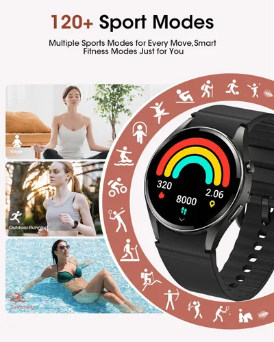 Vista 4 de Relojes inteligentes para hombres/mujeres, reloj inteligente Bluetooth de 1.26 pulgadas con monitor de frecuencia cardíaca, SpO2/sueño, más de 110