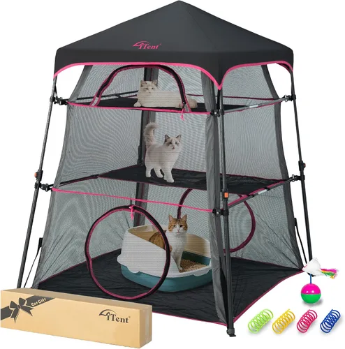 Vista 11 de Cerca para Gatos con Torre y Tienda de Campaña para Gatito y Gato para Interior y Exterior, Jaula para Gatos de 3 Niveles Interior, X-Grande Catio