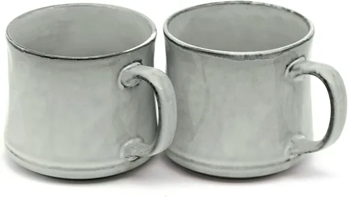 Vista 4 de KooK Tazas de café esmaltadas, de cerámica, aptas para microondas y lavavajillas, 13 onzas, Java/pizarra en círculo, juego de 2