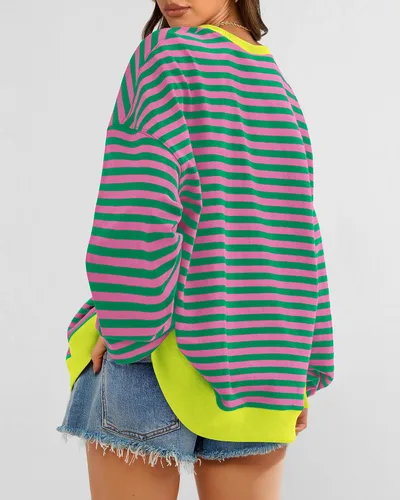 Vista 2 de BTFBM Sudadera de gran tamaño para mujer 2026 otoño Rosado/Verde