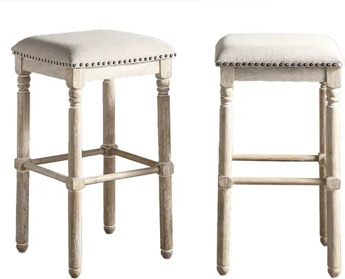 Vista 9 de Roundhill Furniture Arnhem Taburetes de bar tapizados de madera, juego de 2, color gris
