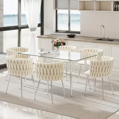Vista 56 de Juego de mesa de comedor de cristal plateado para 2, juego de mesa cuadrada de lujo moderno de 36 pulgadas, juego de mesa de cocina minimalista de 3