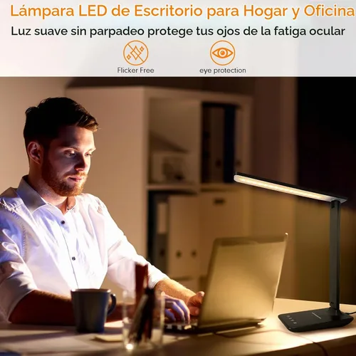 Vista 3 de Lámpara de escritorio LED White Crown con cargador inalámbrico de 15W y puerto USB, lámpara de mesa regulable con 5 modos de iluminación, control