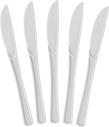 Vista 19 de Exquisite Cuchillos de plástico negro, 50 piezas, cuchillos negros, utensilios desechables, juego de cubiertos de plástico resistente